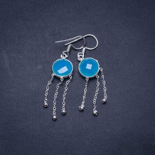 Natural Chalcedony Handmade Unique 925 Sterling Silver Earrings 2" Y0291