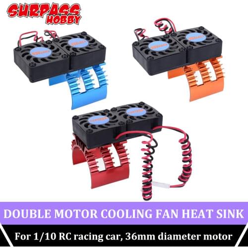 SURPASS HOBBY Double Motor Cooling Fan 34mm Heat Sink Twin Cooling Fan with For 1/10 RC Car 540 550 3650 3660 3670 3674 Series