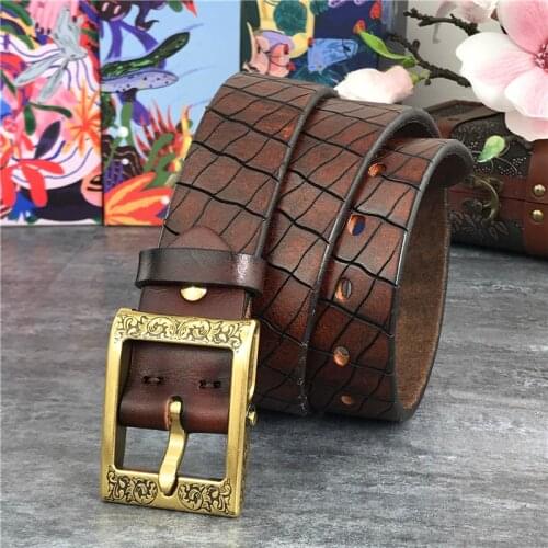 Super Thick Men Leather Belt Retro Hand Carving Mens belts Luxury Ceinture Designer Brass Belt Buckle Mens Belt Riem MBT0002