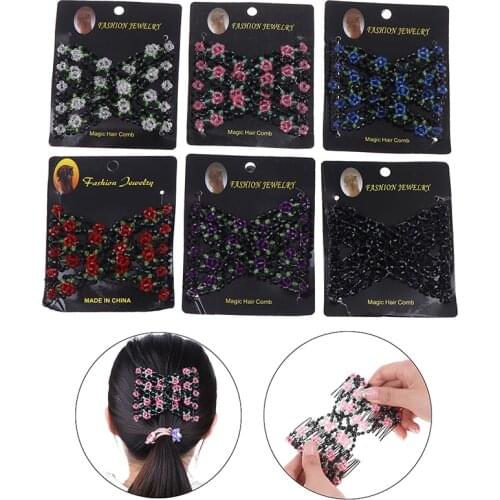 1pcs Vintage Flower Bead Stretchy Hair Combs Clip Hairpins for Women Ladies Hair Pro Accessories