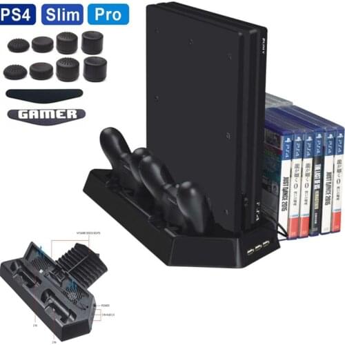 PS4 Fan Controller Charger Vertical Stand base Cooling Cooler for PlayStation 4 Fat PS4 Pro Slim With 14 Game CD Disc Storage