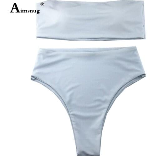 Aimsnug Women Bikini Set High Cut Two Pieces Swimwear Off Shoulder Swimsuits Push Up 2PCS Outfits Sexy Femme Clothing 2021