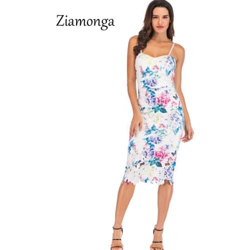 Ziamonga Women Spaghetti Strap Sexy Lace Dress Sleeveless Strapless Sheath Summer Party Dresses Floral Print Slit Bodycon Dress