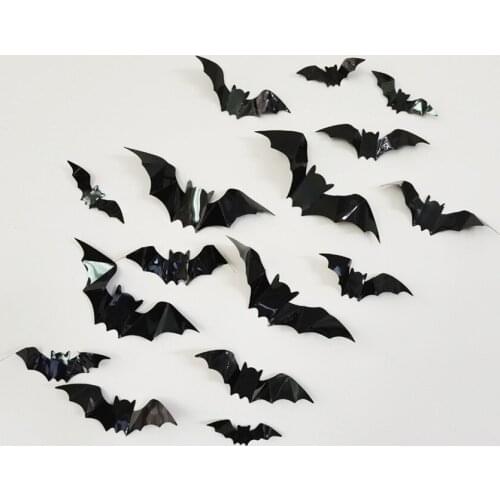 16 PCS 3D Bat Wall Sticker Halloween Party Stickers DIY Wall Decals Scary Halloween Removable Bat Sticker Wall Decor