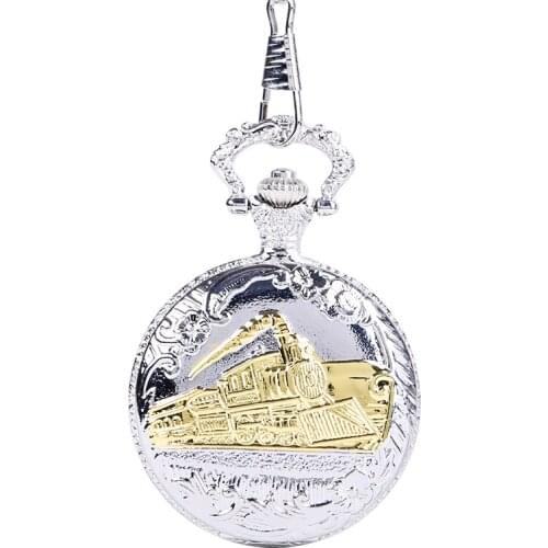 2000Embossed Running Steam Train Pocket Watch Chain siliver and golden Metal Dress Casual Men Women Fob Watch Antique Fashion