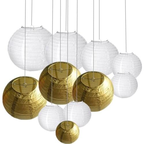 30 pcs 6"-14" White Gold paper lampion Wedding Paper Lanterns Chinese lanterns Indoor Outdoor Party Event Hanging Decor