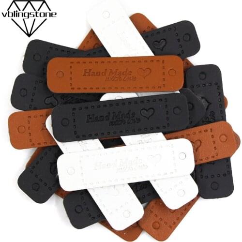 50Pcs 56x15mm Handmade Label Hand Made With Love Leather Tags PU Garment Label For Clothes Tags On The Hat DIY Crafts