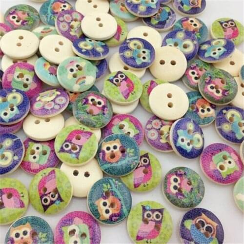 50pcs Mixed Owl Pattern Wooden Buttons Fit Sewing and Scrapbook 15mm WB03