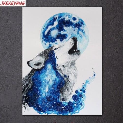5D DIY square/round Diamond painting Wolf and moon Cross Stitch Diamond Embroidery Pattern Rhinestone J1995