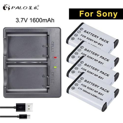 PALO NP BX1 camera Batteries NP-BX1 4pcs 1600mah digital battery +charger USB For sony HX90 60 50 WX350 500 300 CX240 DSC RX100
