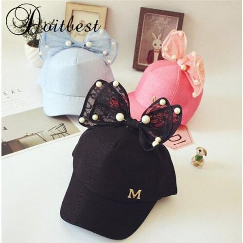 Doitbest Solid 2-8 Y Children Hip Hop Baseball Cap Summer Child rabbit ear pearl bow kids Sun Hat Boys Girls snapback Caps