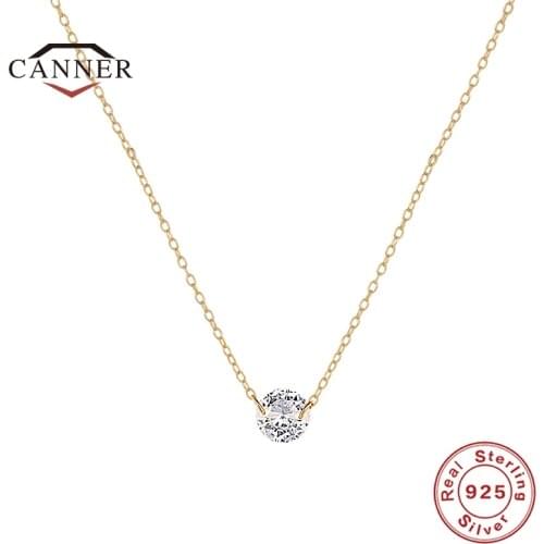 CANNER 925 Sterling Silver Dazzling Fashion Elegant Round Diamond Zircon Chain Choker Charm Necklace for Women Jewelry Collar