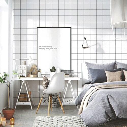 Black And White Grid PVC Wallpaper 3D Bathroom Living Room Bedroom Self-Adhesive Waterproof Wall Sticker Home Decor Wall Papers