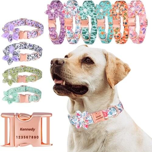 Floral Custom Dog Collar Adjustable Personalized Engraved Cat Collar Removable Pet Puppy Supplies for Small Medium Dogs Girl Boy