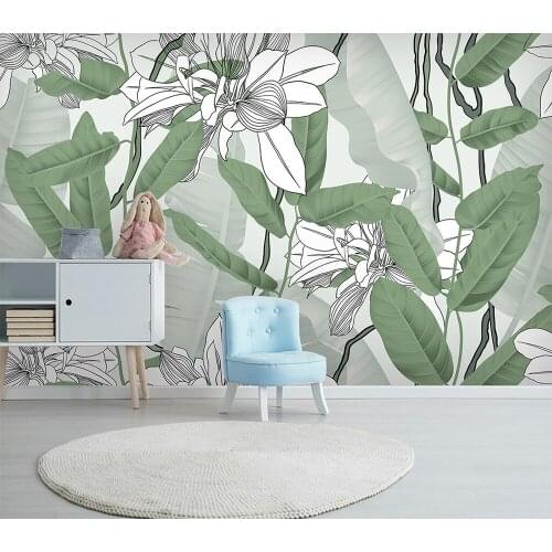 Decorative wallpaper Small fresh tropical rain forest banana leaf pastoral background wall painting