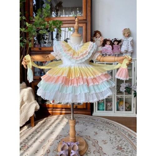 Baby Girl Summer Rainbow Vintage Spanish Turkish Palace Ball Gown Lolita Princess Dress for Birthday Party Holiday Casual