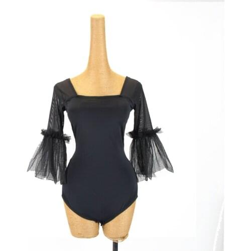 Modern Dance Gauze Long Sleeve Jumpsuit For Women Adult Latin Practice Bodysuit Rumba Tango Samba Ballroom Dance Tops DQL5691