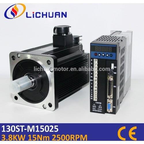 3.8KW AC Servo Motor Driver 3 Phase 220V 130ST-M15025 15NM 2500RPM,3m Cables AC Servo Motor Set for Decorating Machine