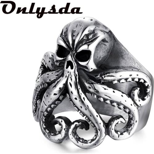 Dropshipping Christmas Charm Halloween Octopus Skull Punk Stainless Steel Seaman Rings Men Anel Puck Jewelry Gift for Sailor