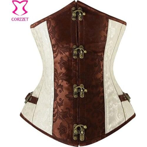Steel Boned Waist Slimming Underbust Corset Brown/Beige Brocade Corselet Steampunk Gothic Corsets And Bustiers Women Clothing