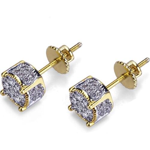 Hip Hop Micro Pave Round White Zircon Stud Earrings For Men Women Rock Style Bling Bling Fashion Earrings