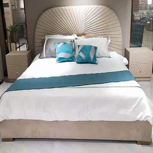 Light luxury leather solid wood bed 1.8m modern Nordic minimalist master bedroom high back double bed new leather art furniture