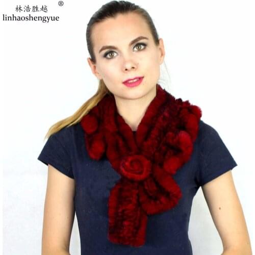 Linhaoshengyue Women Scarf Real Fur Rex Rabbit Fur Warm Winter Freeshipping