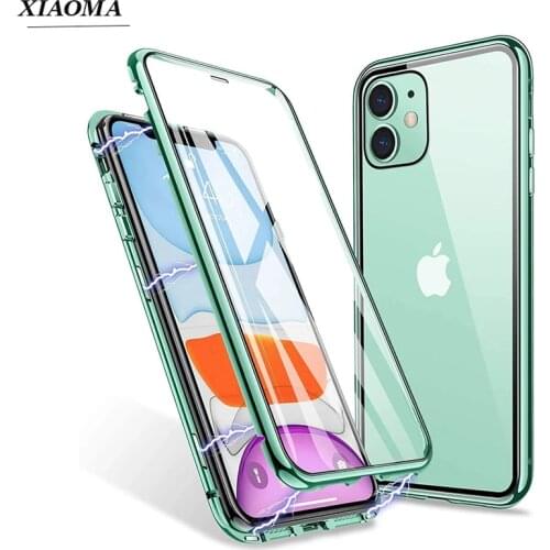 Magnetic Adsorption Metal Case For iPhone 12 11 Pro XS Max X XR Double-Sided Glass Case For iPhone 7 8 6s Plus SE 2020 Cover