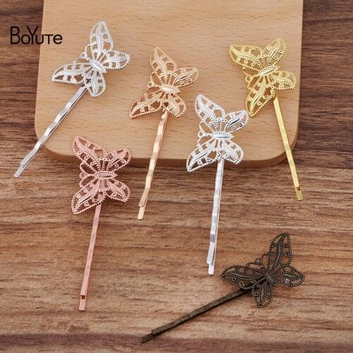 BoYuTe (30 Pieces/Lot) 30*20MM Metal Brass Filigree Butterfly Hairpin Diy Hair Accessories Handmade Jewelry Materials