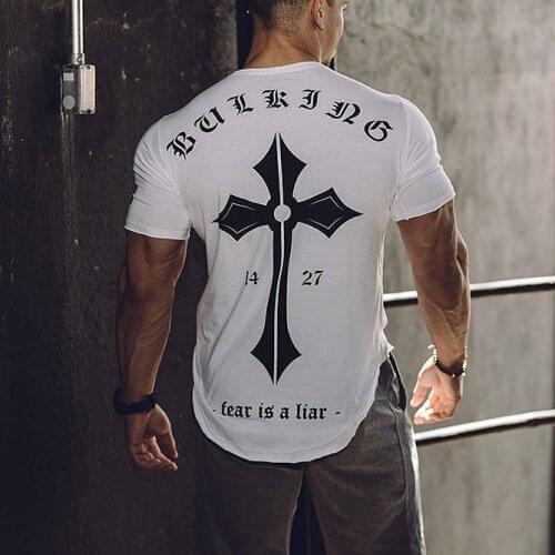 Fashion New Men Gyms T-Shirt Bodybuilding Workout Cotton Short Sleeve Tees Shirts