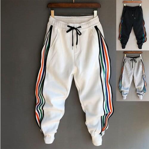 Fashion Hip Hop Streetwear Men Striped Patchwork Harem Pants Korean Loose Fit Cuffed Jogger Sweatpants Trousers For Male