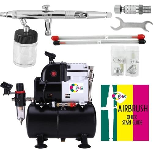 OPHIR 3 Tips Pro Airbrush & Compressor Kit Dual-Action Spray Air Brush Set with 3L Air Tank for Tattoo Makeup Art_AC116+AC093