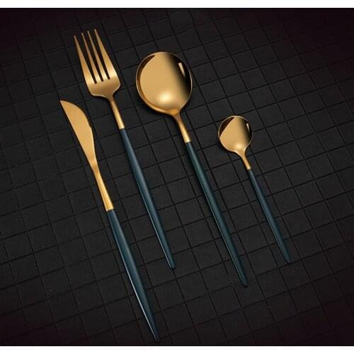 304 Stainless Steel Golden Silver Tableware Set Mirror Polishing Fork Spoon Knives Kitchen Dinner Cutlery Set For Kid Adult Girl