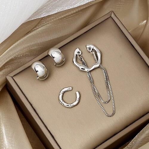 Fashion C Shaped Chain Pendant Earrings Set For Women Girls High Quality Geometric Shaped Stud Ear Jewelry Party Gifts 4 Pieces