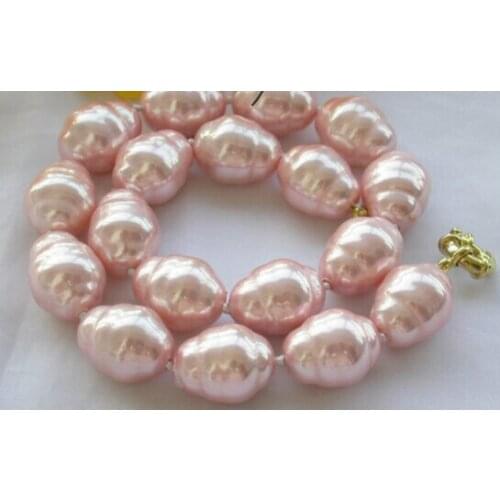 Genuine Charming pink rice SOUTH SEA SHELL PEARL NECKLACE Beads 925 wedding Women Giftgirl Wedding Party, Luxury Dubai