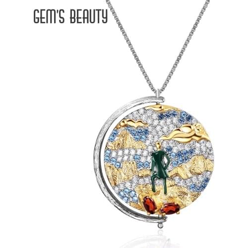 Gems Beauty 925 Sterling Silver Necklace Red Garnet Universe Rotatable Gold Plate Cloud Original Handmade Fine Jewelry Chain