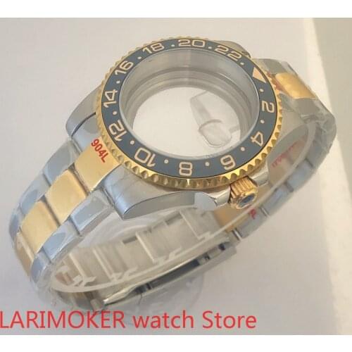 Transparent back 40mm sapphire glass case with 904L stainless steel bracelet with ETA NH36 MH35 case light yellow blue bezel