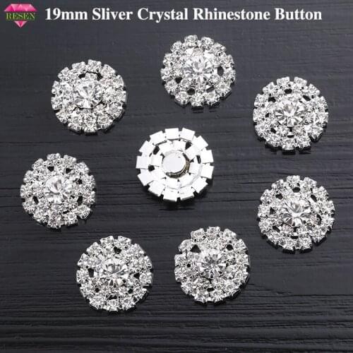RESEN 10pcs/lot 19MM Sliver Crystal Round Rhinestone Buttons Flat Back Clear Crystal Button Clothing Buckle Wedding Decoration