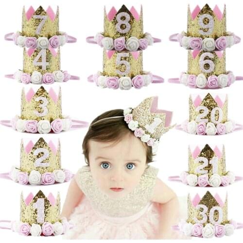 Baby Girl Birthday Party Hats Kids 1 2 3 4 5 6 7 8 9 Years Birthday Princess Crown Cap Party Decorations Headband Kids Favors