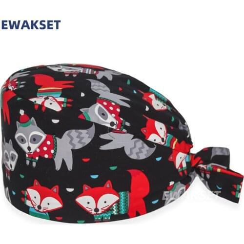 Surgicals hat new Unisex cartoon anime print hat adjustable frosted cap beauty salon care cap laboratory pet shop cap panda caps