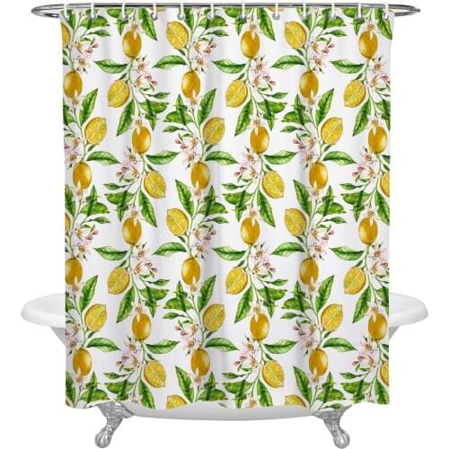 Lemon Texture Watercolor Art Shower Curtain Home Bath Decorative Waterproof Polyester Fabric Bathroom Curtain