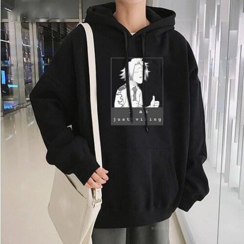 Anime My Hero Academia Kaminari Denki Hoodies Sweatshirt Funny Letter I Am Just Vibing Manga Streetwear Winter Oversized Hoodie