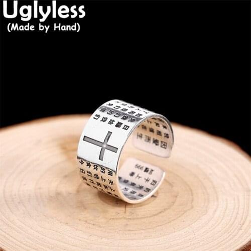 Uglyless Unisex Christian GOD BLESS U Cross Rings for Women Men Neutral 999 Full Silver Jesus Ring Thai Silver Religious Jewelry
