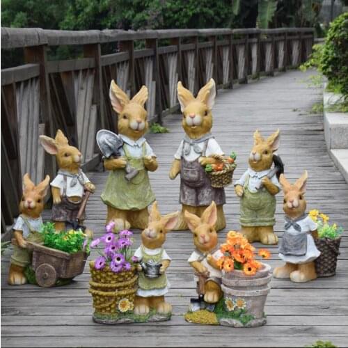Outdoor Simulation Animal Sculpture Crafts Resin Cartoon Rabbit Figurines Decoartion Garden Landscape Statue Furnishings Decor