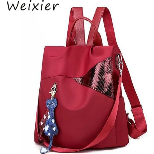 WEIXIER Fashion Backpacks For Women Waterproof Red Backpack Back Pack Oxford Cloth Bagpack School Bags For Teenage Girls V1-25