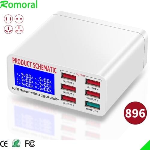 QC3.0 USB Charger with LCD Display 6 Ports Desktop Mobile Phone Charger Smart Fast Charging for Smart Phones Tablet PC