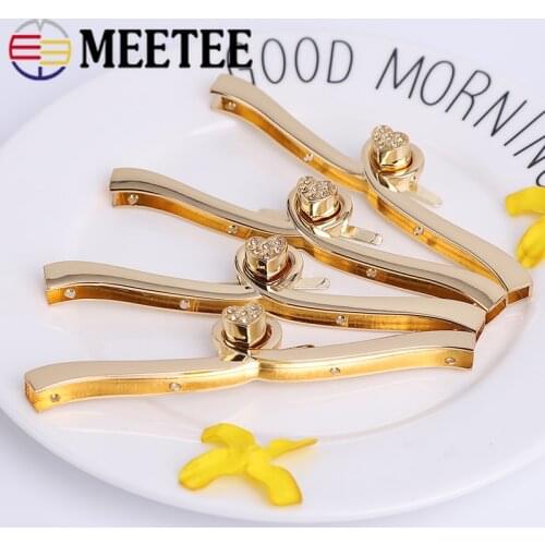 2/5pcs Meetee Metal Bag Lock Clasp Rhinestone Decor Mortise Twist Turn Lock Buckles DIY Handbag Purse Luggage Hardware Accessory
