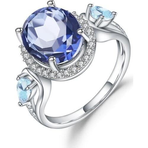 Gems Ballet 925 Sterling Silver Rings For Woman Wedding 3.31Ct Natural Iolite Blue Mystic Quartz Sky Blue Topaz Fine Jewelry