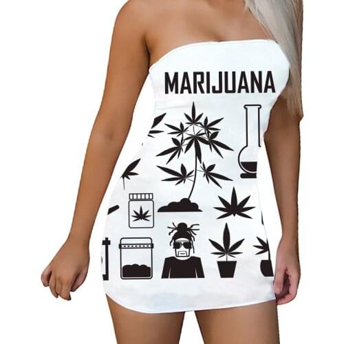 Summer Women Budd Fun - 420 Sublimation Printing Bodycon Sundress Strapless Stretchy Sexy Off Shoulder Tube Dress