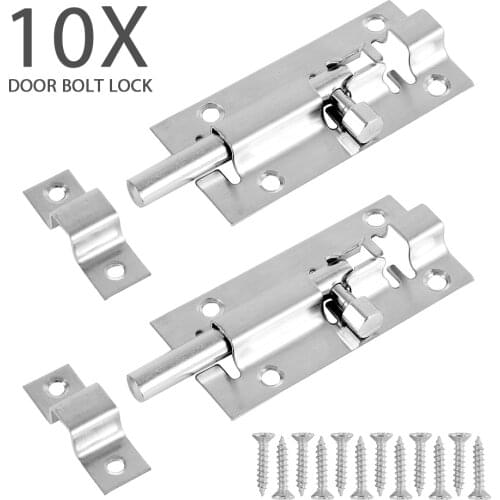 10 Pcs 3 Inch Silver Color Stainless Steel Door Latch Sliding Lock Barrel Bolt Latch Gate Safety Lock Door Hardware Accessories